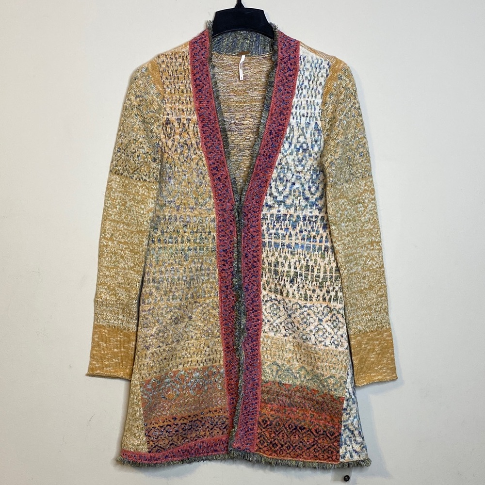 Free People Multicolor Fringe Button Front Cardigan Size S